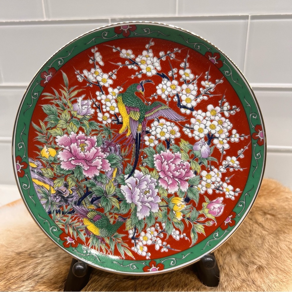 Vintage 1920’s Arita Ware Japanese Pheasant Birds & Floral Painted Ceramic Plate